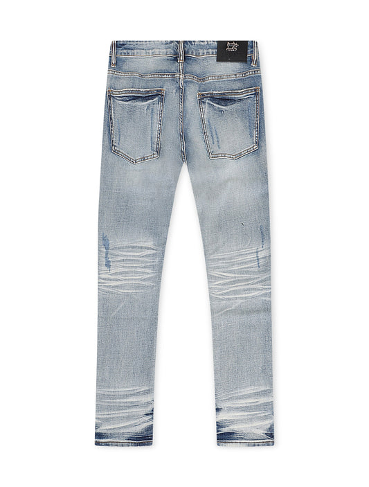 Damati Distressed Slim Fit Stretch Jeans - Light Blue