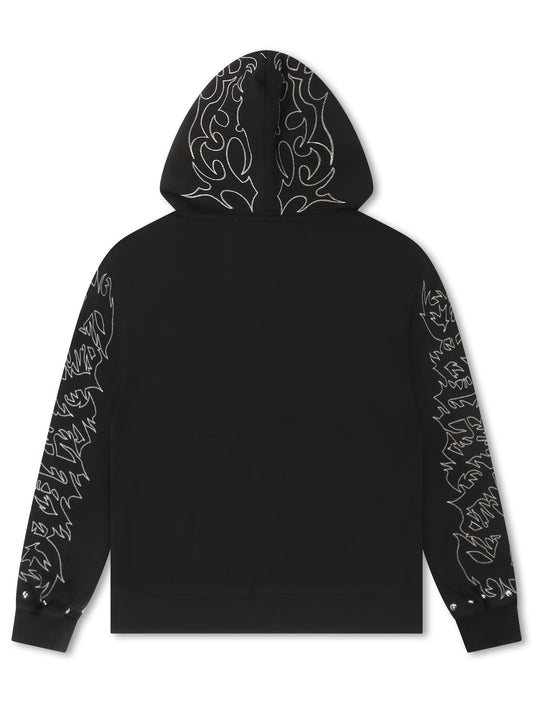 Revenge Tribal Skull Studded Zip-Up - Black/Silver